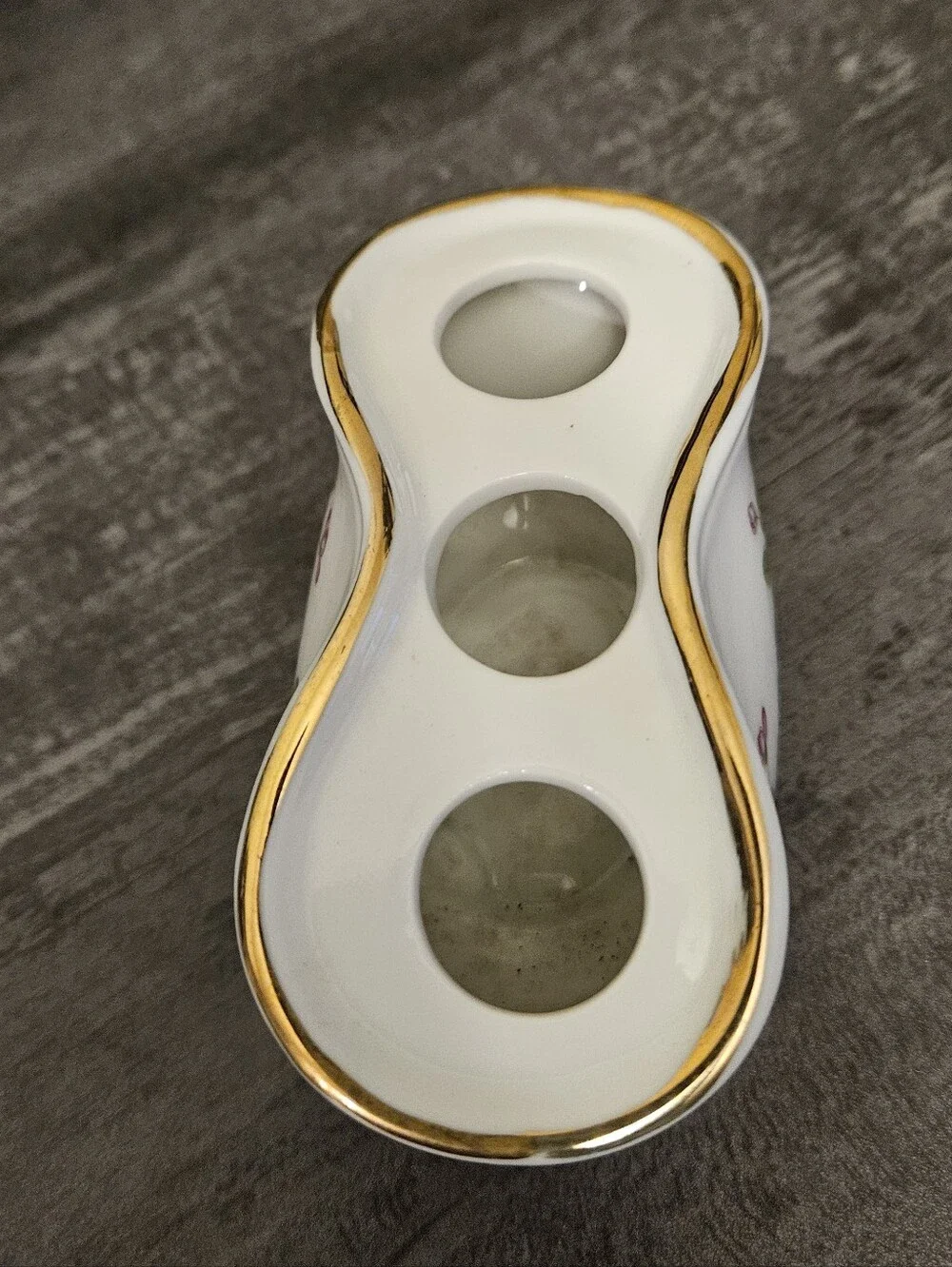 Vintage Hand-Painted Porcelain Flower Frog / Toothbrush Holder with Gold Trim